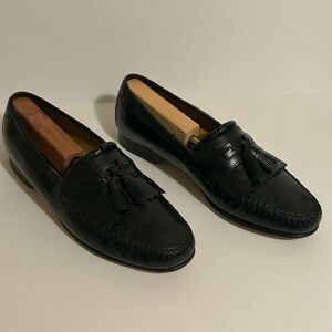 Johnston & Murphy Black Leather Tassel Kiltie Slip On Loafers Size 9.5 M